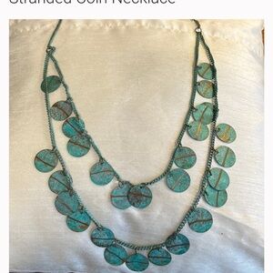 Bohemian Layered Patina Coin Necklace in Turquoise